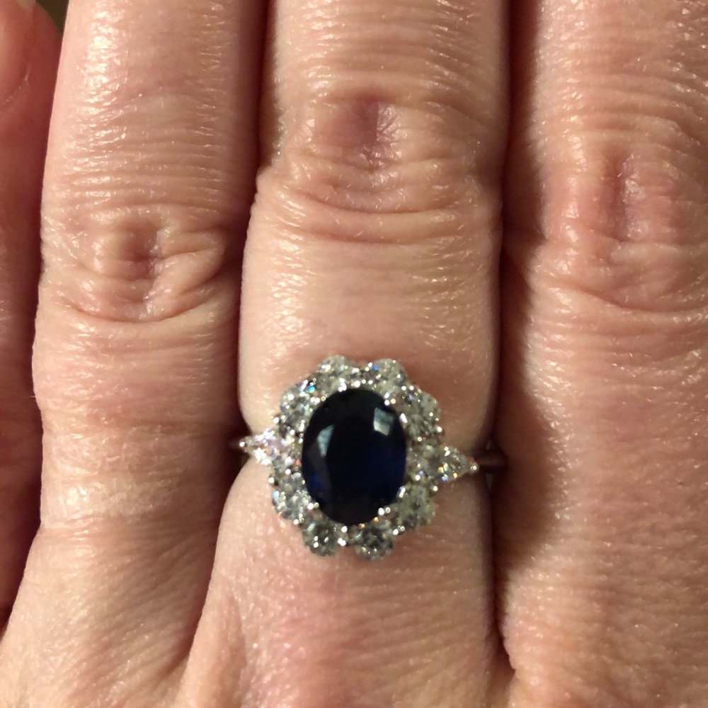 Size 8 ring with blue and clear stones